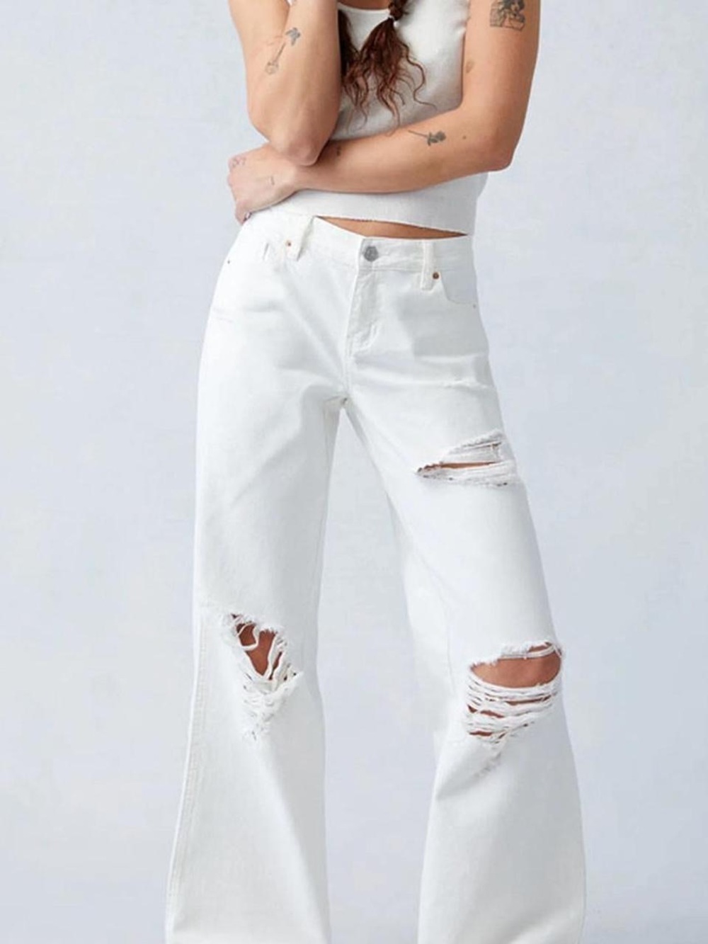PacSun White Distressed Wide-Leg Jeans